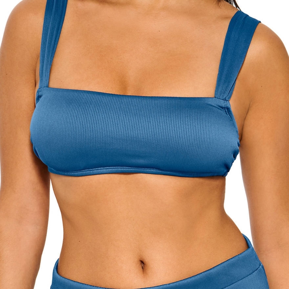Crown & Ivy Blue Ribbed Bikini Top